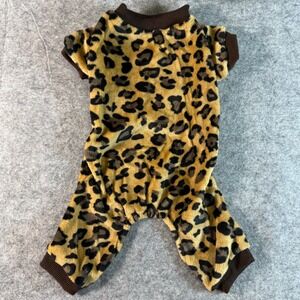 Leopard Print Fleece Pet Pajamas Jumpsuit Brown Tan Animal Print Size L